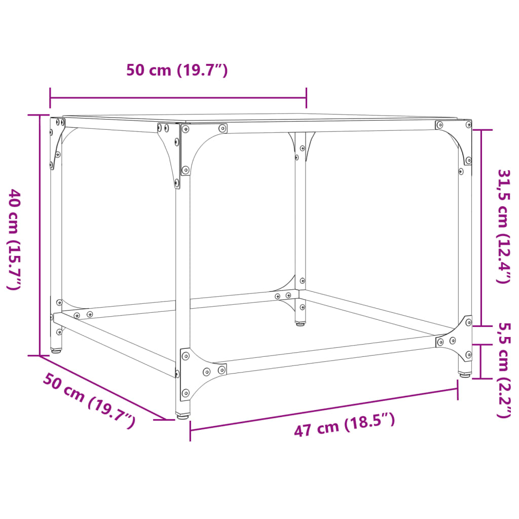 vidaXL Couchtische mit Glasplatte 2 Stk. Schwarz 50x50x40 cm Stahl