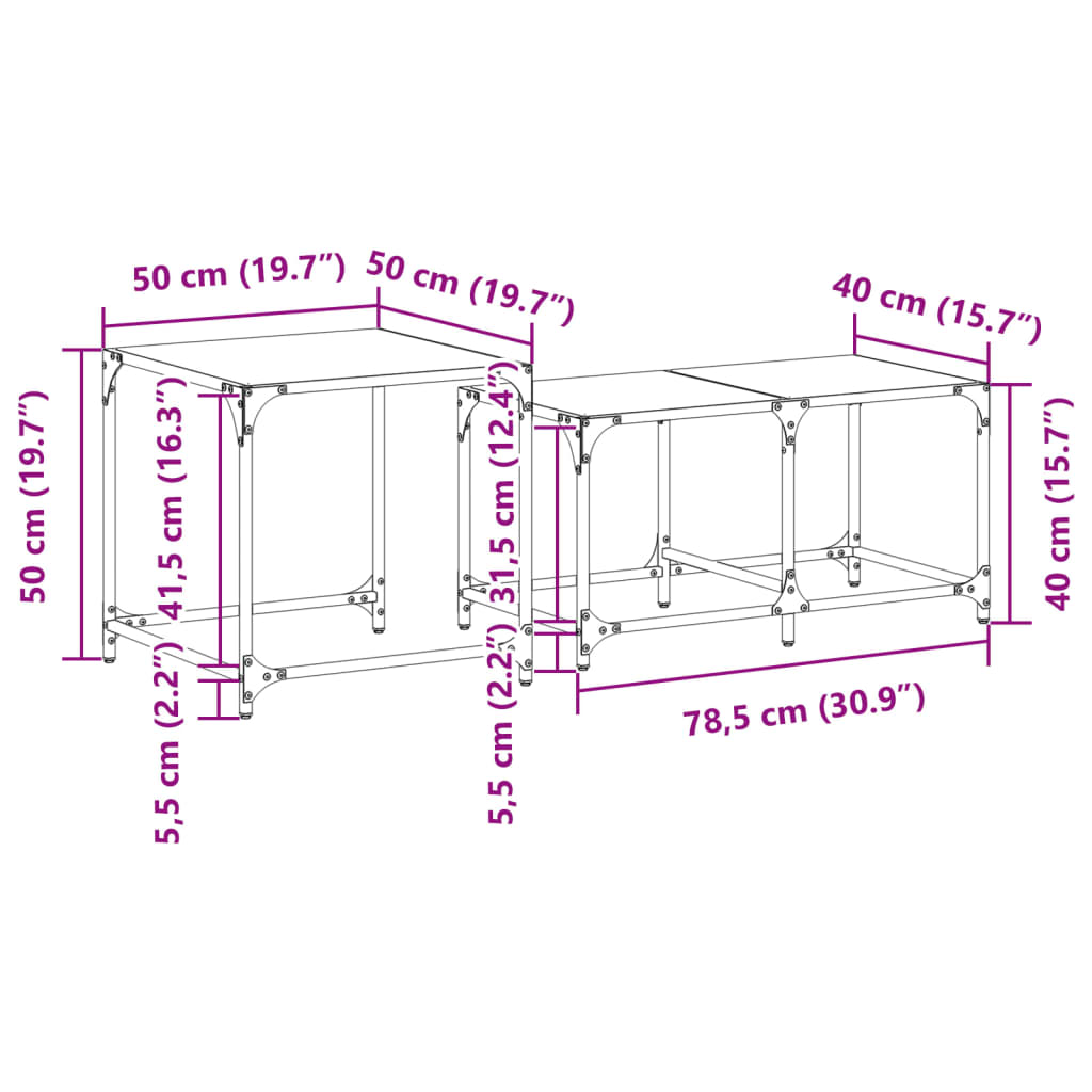 vidaXL Tables gigognes 2 pcs avec plateau en verre Transparent Acier