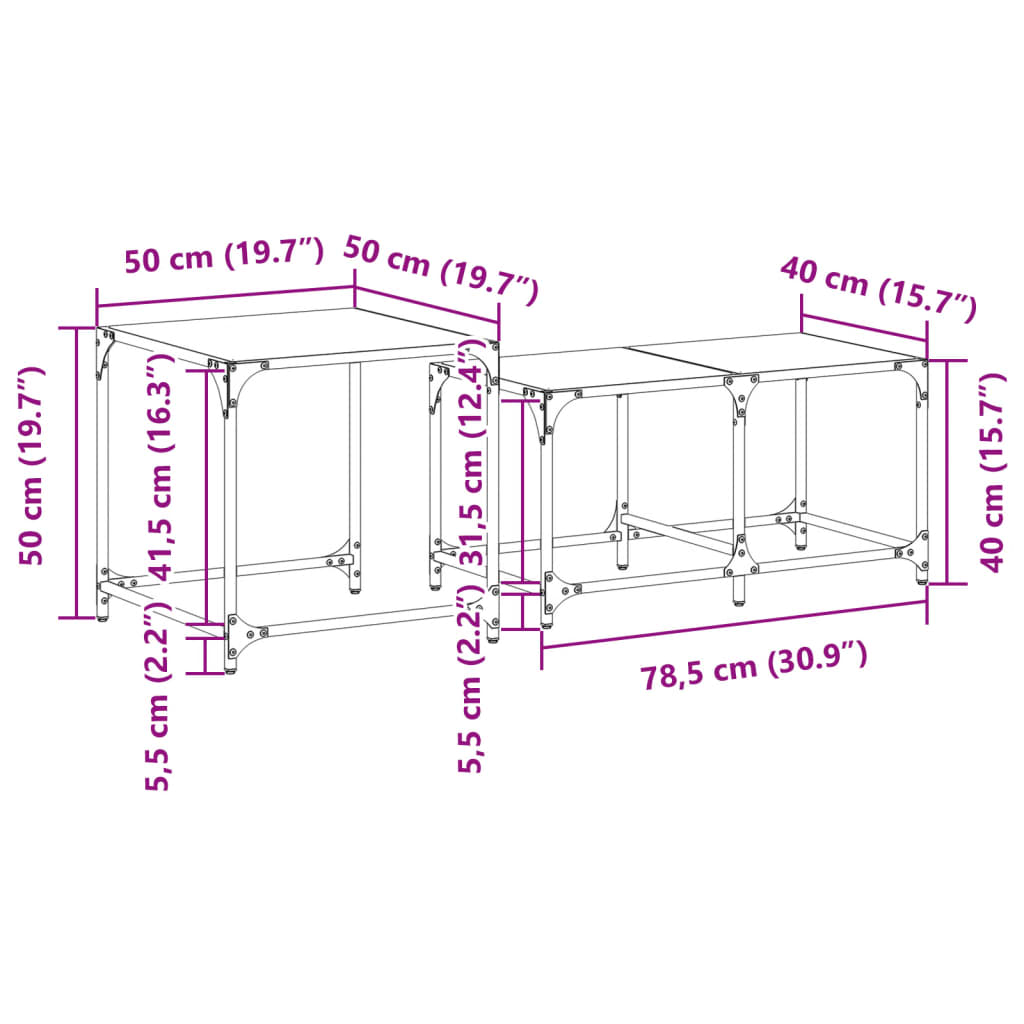 vidaXL Tables basses gigognes 2 pcs avec plateau en verre Noir Acier