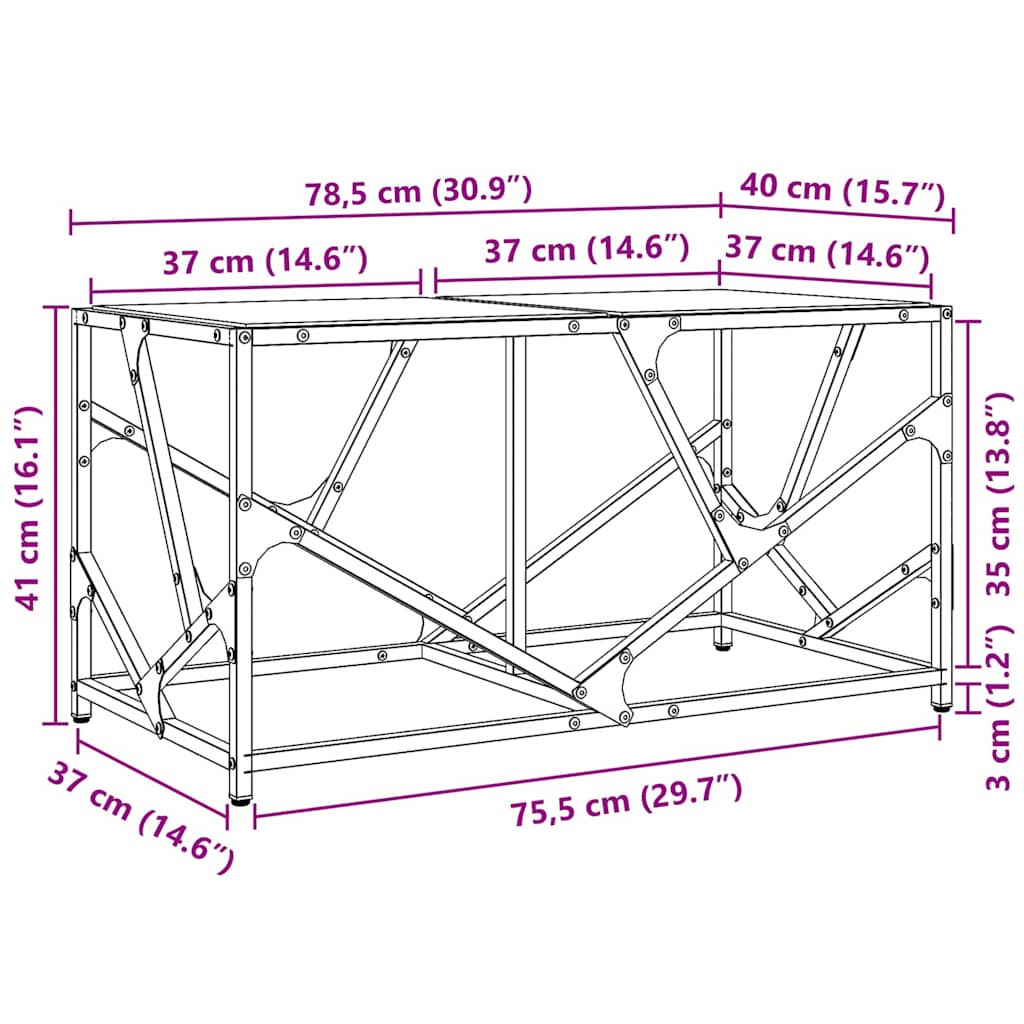 vidaXL Couchtisch mit Glasplatte Transparent 78,5x40x41 cm Stahl