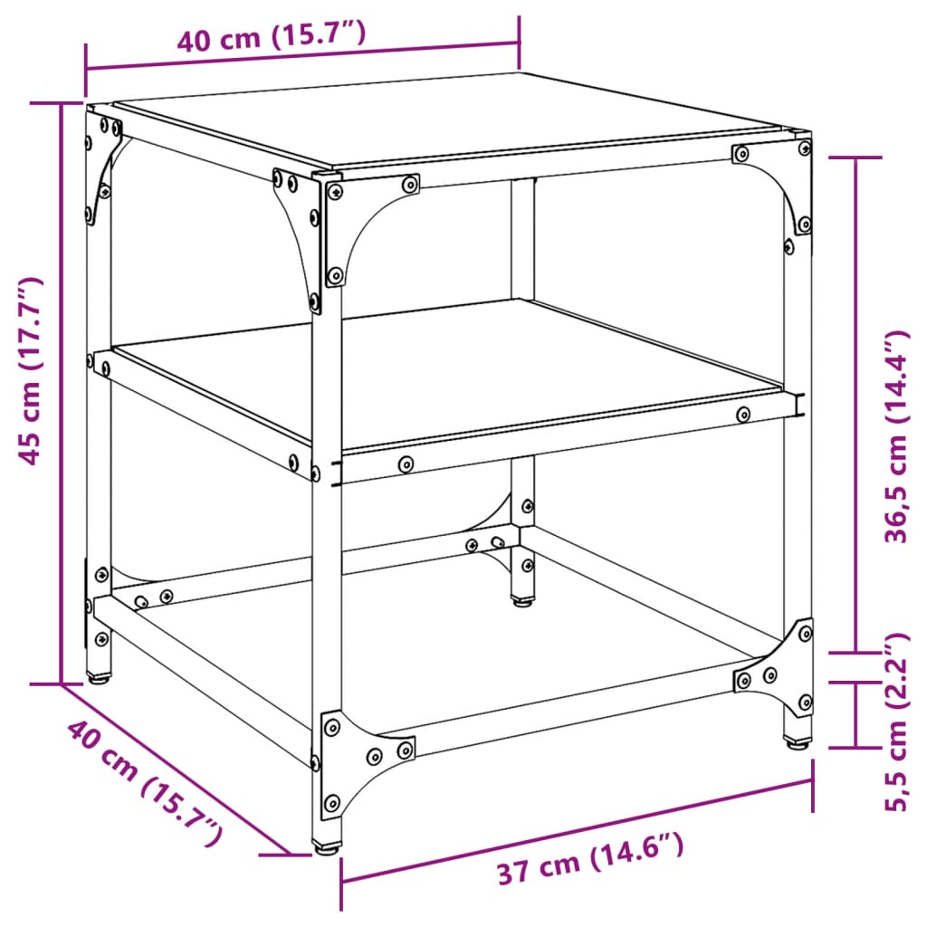vidaXL Couchtische mit Glasplatten 2 Stk. Transparent 40x40x45cm Stahl