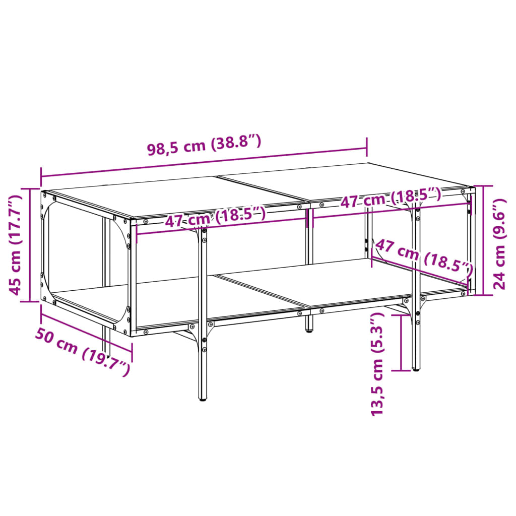 vidaXL Couchtisch mit Glasplatte Schwarz 98,5x50x45 cm Stahl