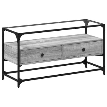 vidaXL TV-Schrank mit Glasplatte Grau Sonoma 98x35x51 cm Holzwerkstoff