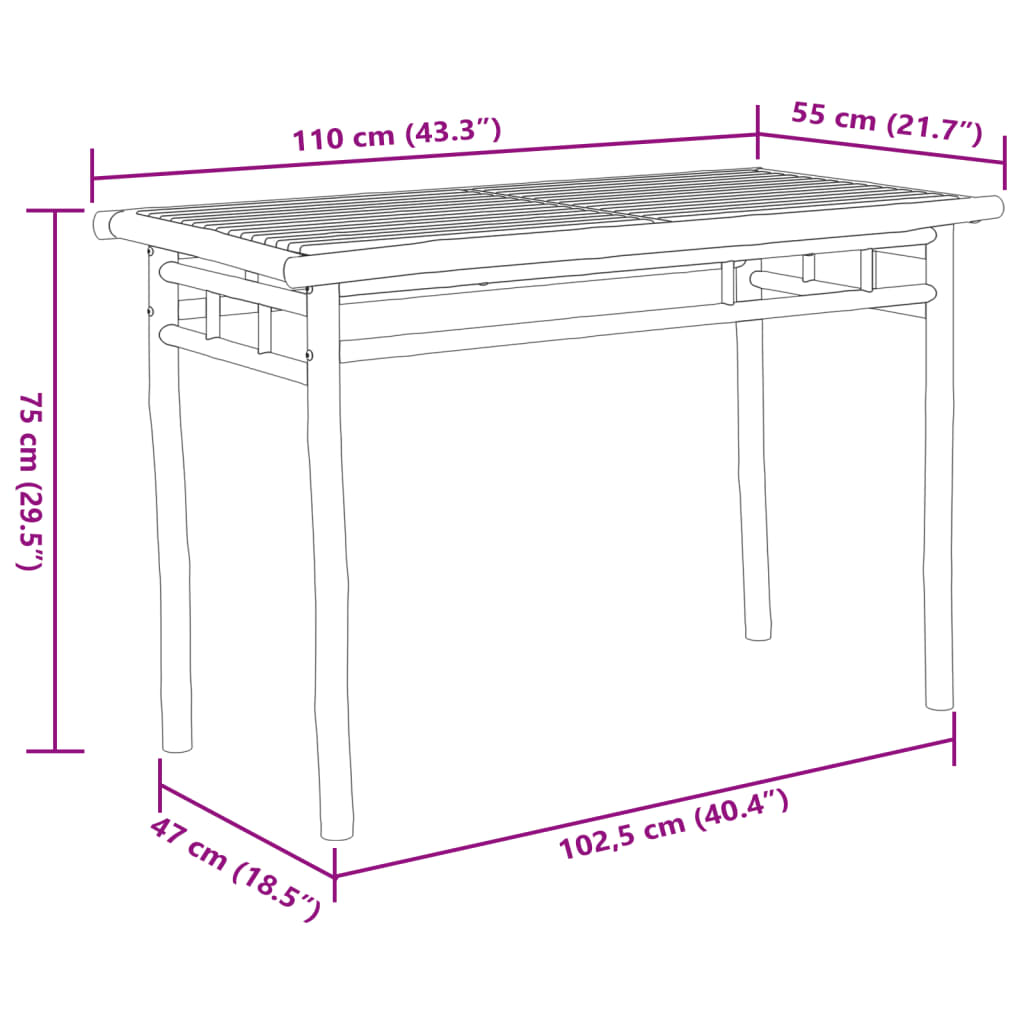 vidaXL Table à dîner de jardin 110x55x75 cm Bambou