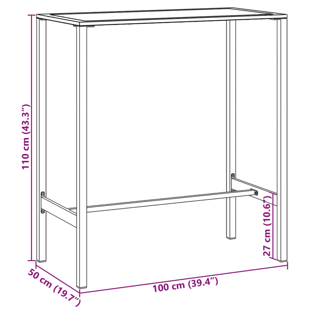 vidaXL Table de bar noir 100x50x110 cm acier poudré