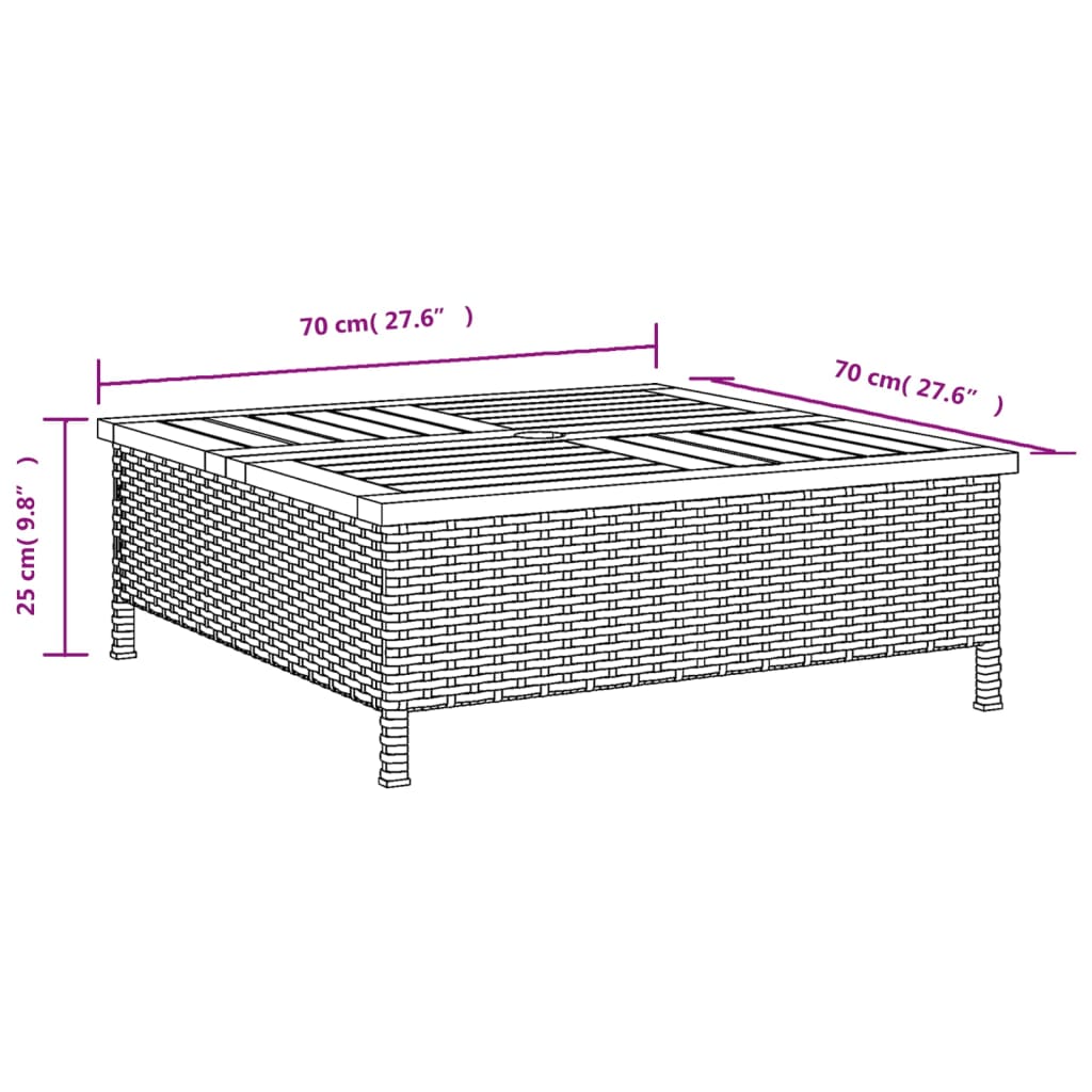 vidaXL Table de jardin Gris 70x70x25 cm Rotin et bois d'acacia