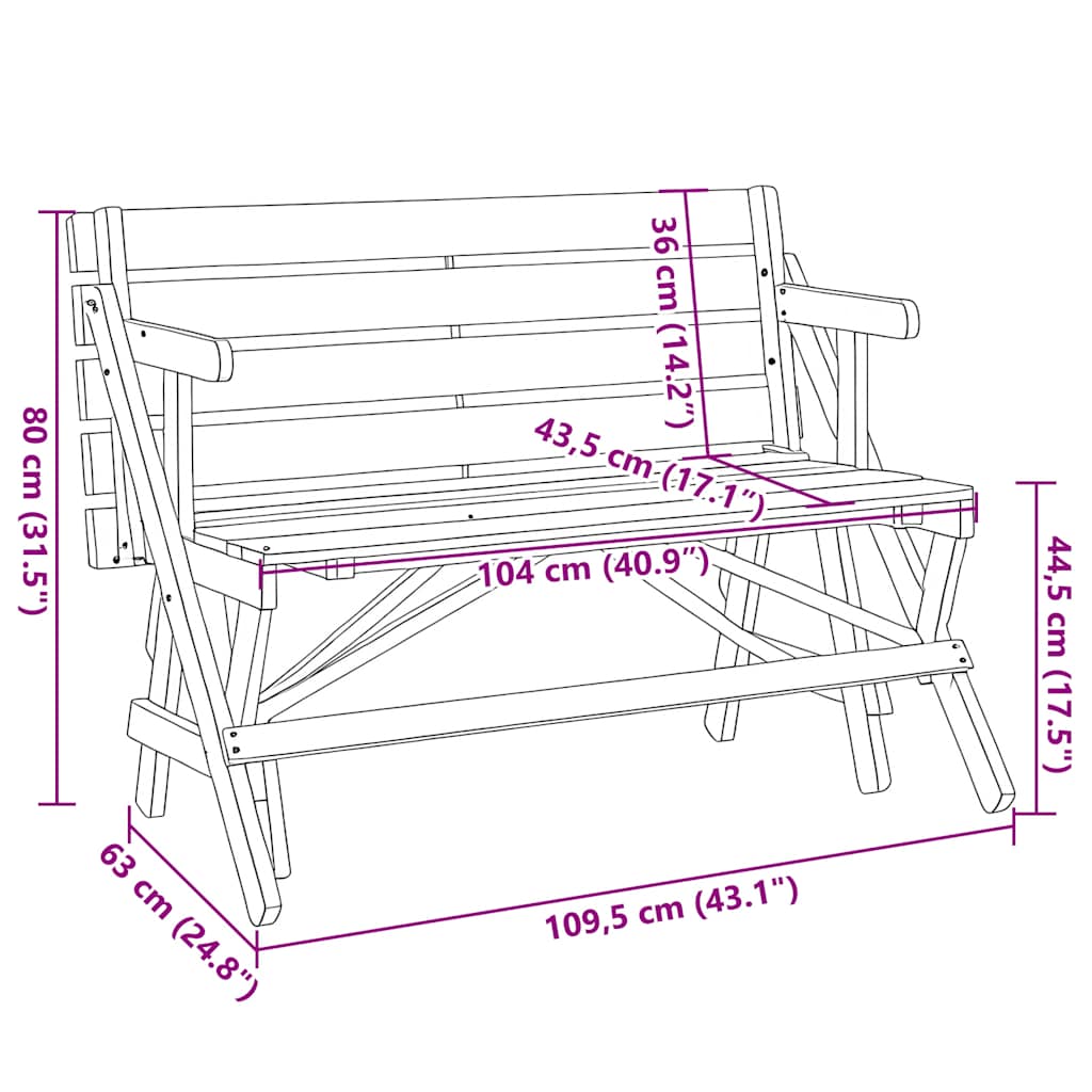 vidaXL Table de pique-nique avec bancs 2-en-1 en bois de sapin massif