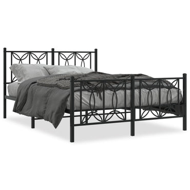 vidaXL Cadre de lit avec têtes et pieds de lit en métal Noir 135x190 cm