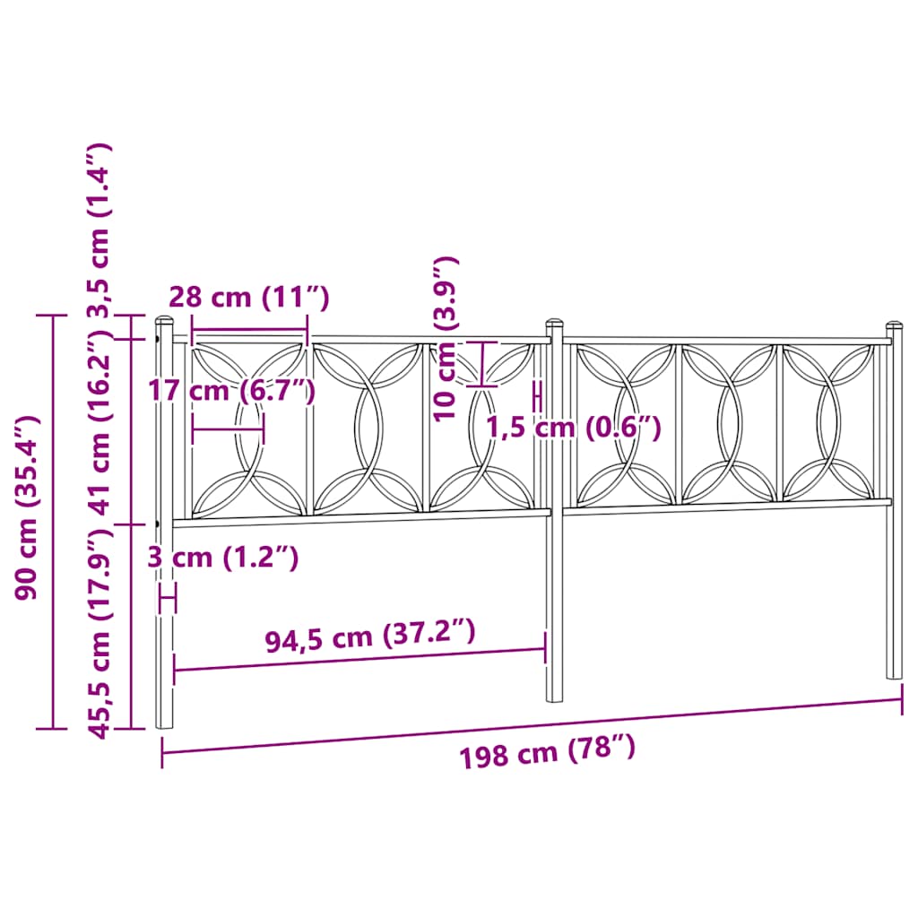 vidaXL Ersatz-Kopfteil Metall Schwarz 193 cm