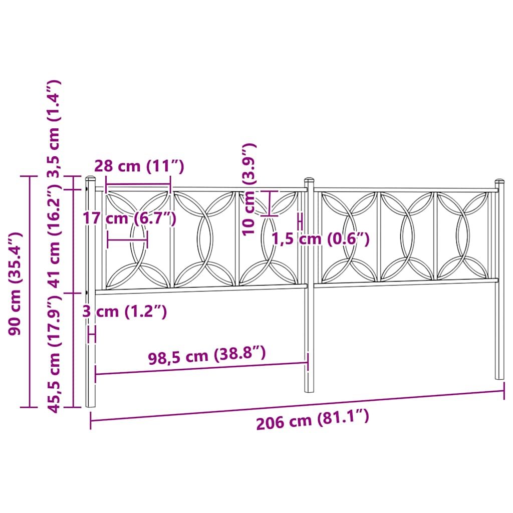 Ersatz-Kopfteil Metall Schwarz 200 cm