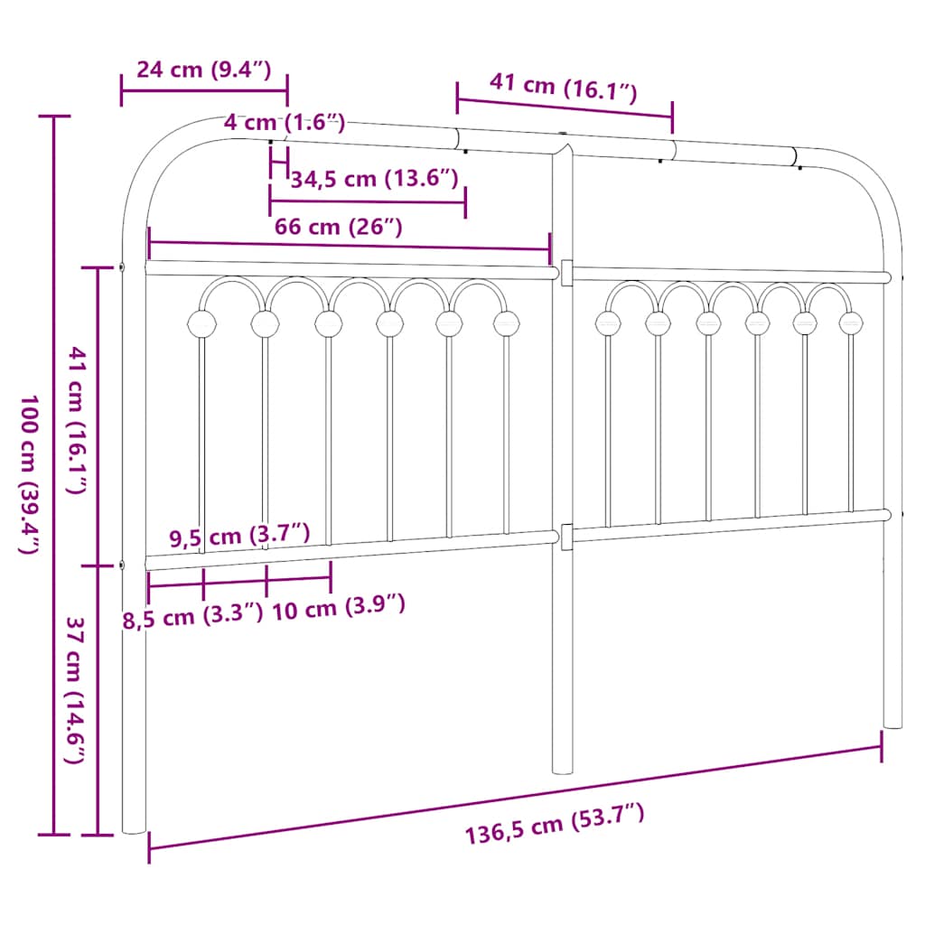 vidaXL Ersatz-Kopfteil Metall Weiß 135 cm