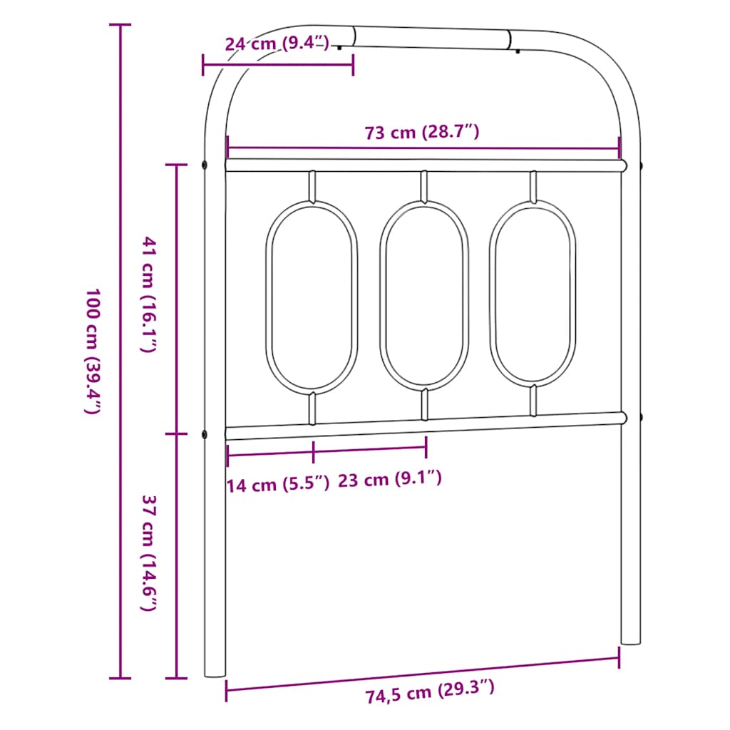 vidaXL Ersatz-Kopfteil Metall Schwarz 75 cm