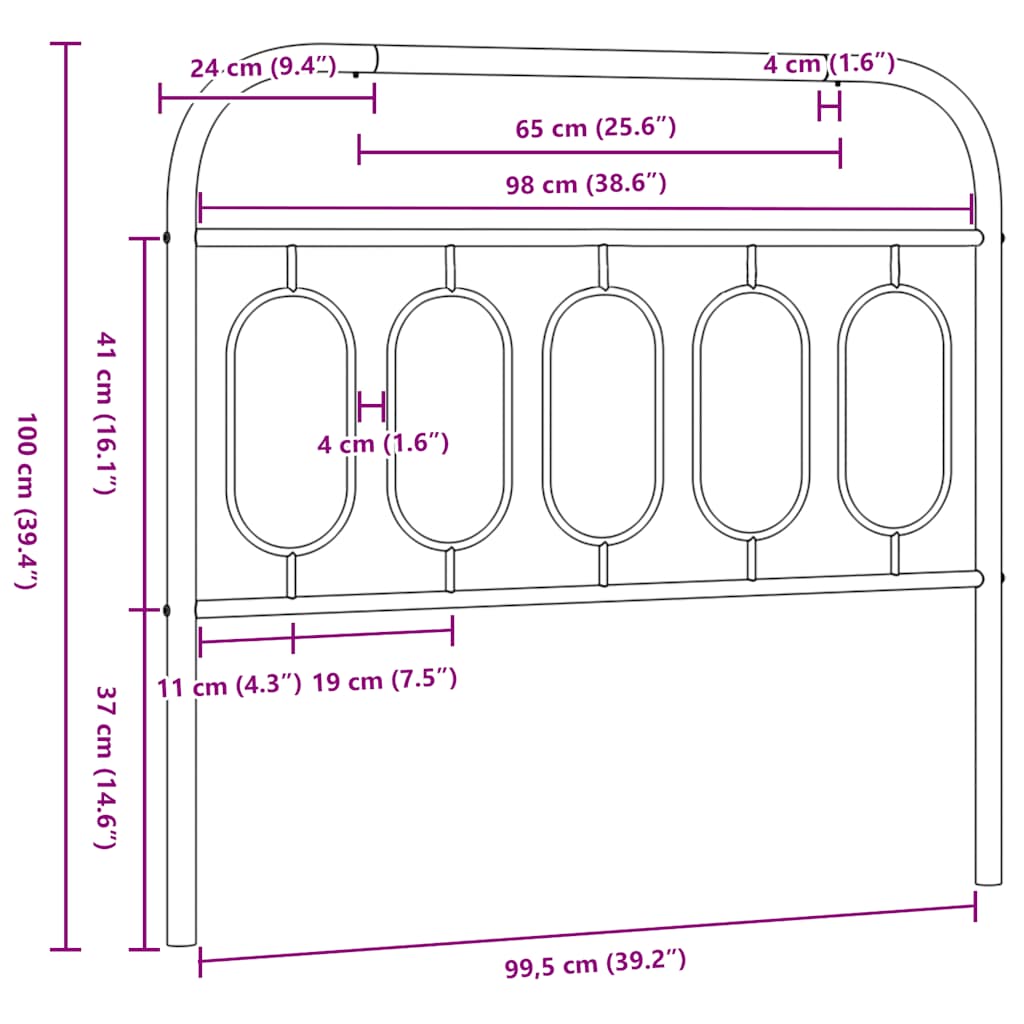 vidaXL Ersatz-Kopfteil Metall Schwarz 100 cm