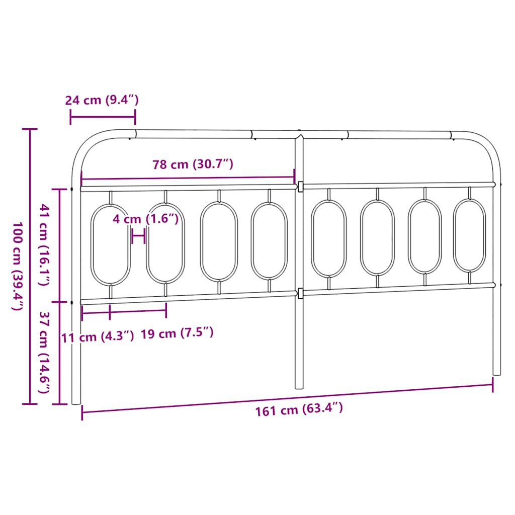 vidaXL Ersatz-Kopfteil Metall Schwarz 160 cm