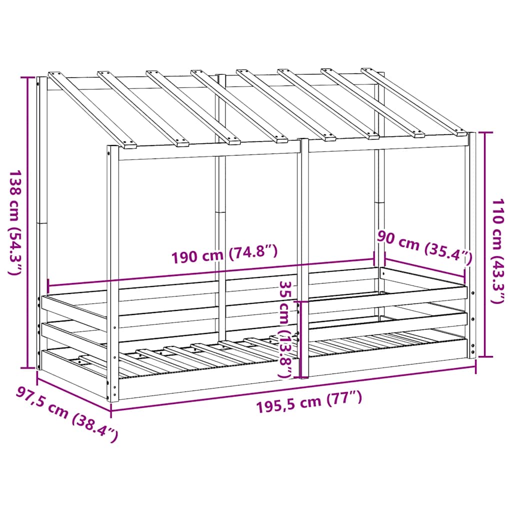 Kinderbett mit Dach Wachsbraun 90x190 cm Massivholz Kiefer