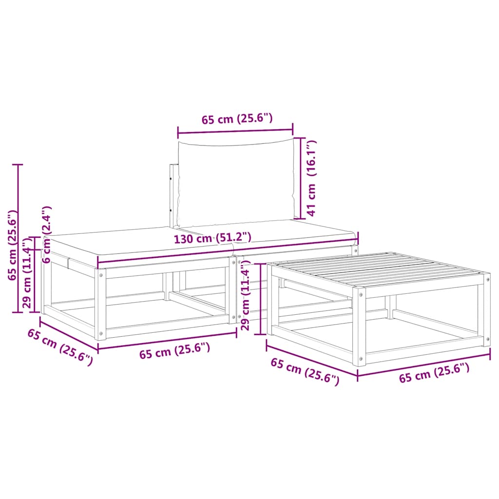 vidaXL 3-tlg. Gartensofa-Set mit Kissen Holz Akazie & Rattan