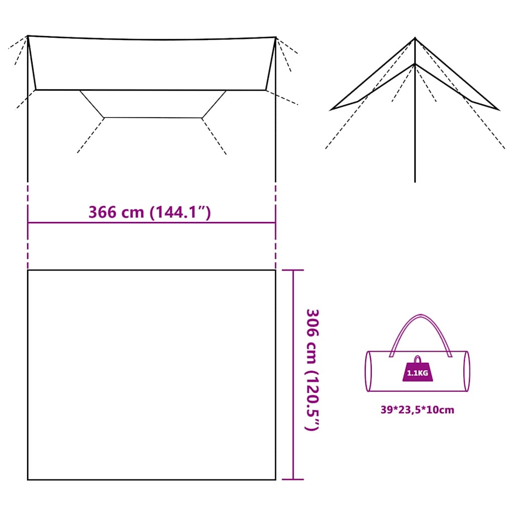 vidaXL Tarp vert olive 366x306 cm Imperméable