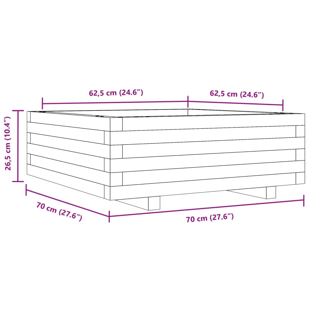 vidaXL Pflanzkübel Wachsbraun 70x70x26,5 cm Massivholz Kiefer