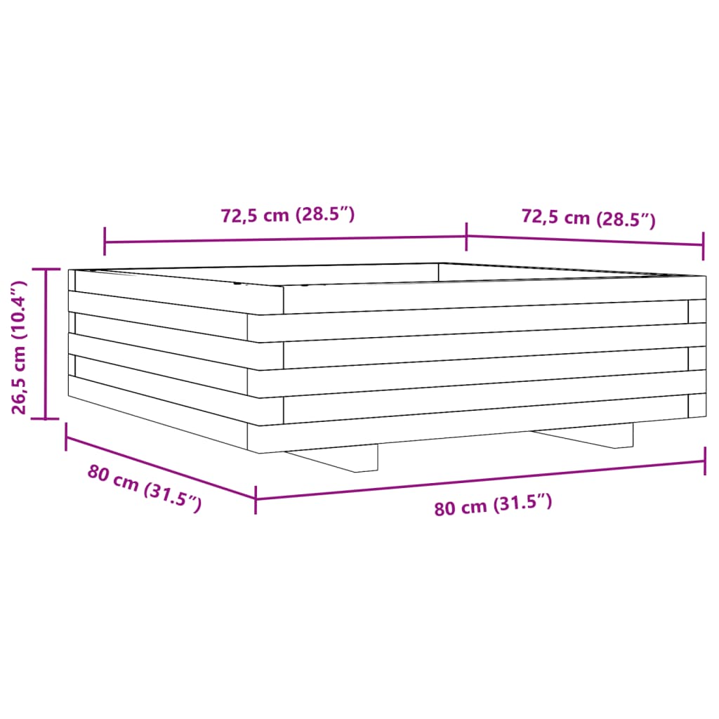 vidaXL Pflanzkübel Wachsbraun 80x80x26,5 cm Massivholz Kiefer