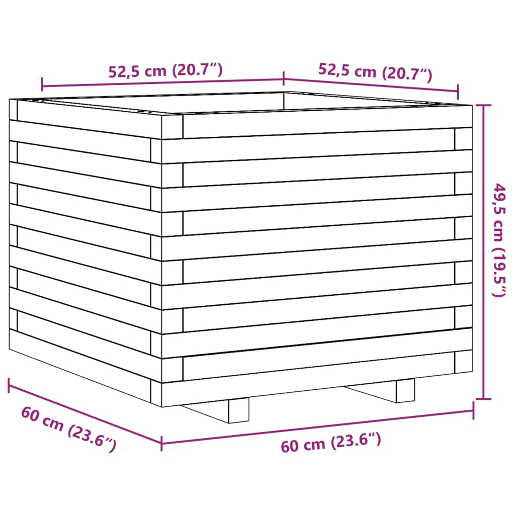 vidaXL Pflanzkübel Wachsbraun 60x60x49,5 cm Massivholz Kiefer