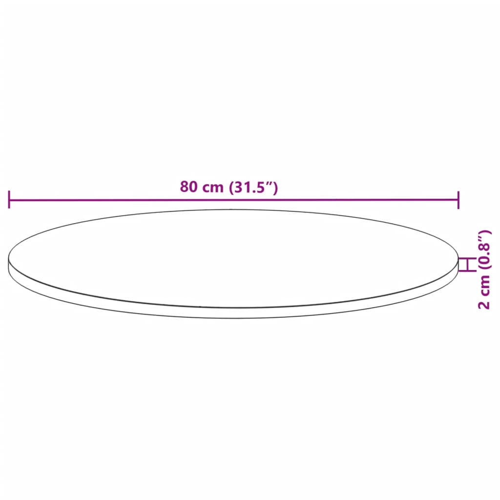 vidaXL Tischplatte Rund Ø80x2 cm Massivholz Akazie