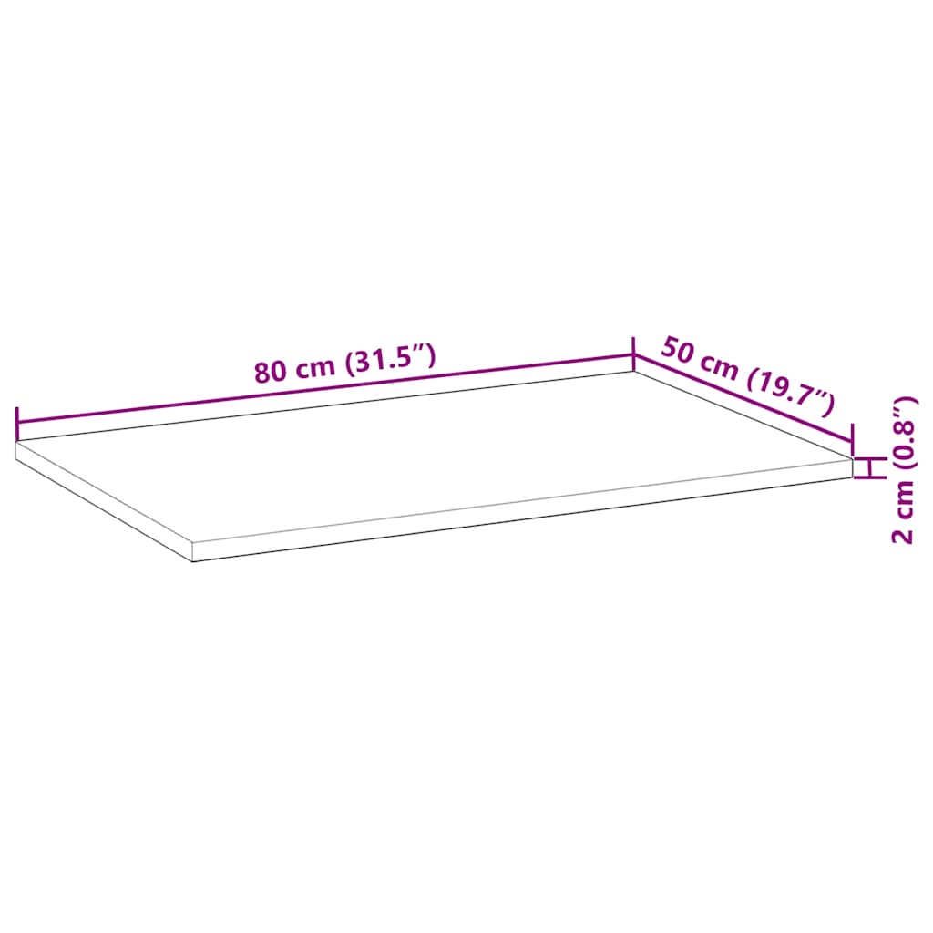 vidaXL Tischplatte Rechteckig 80x50x2 cm Massivholz Akazie