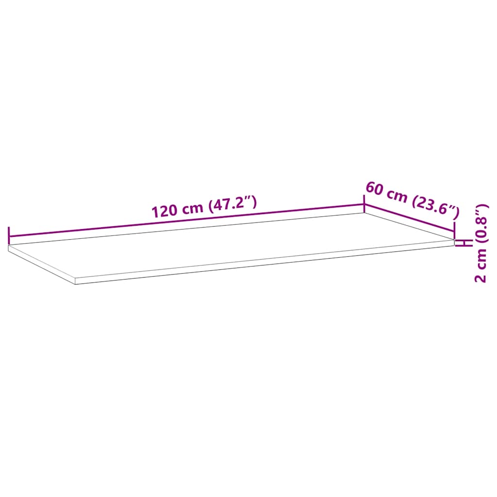 vidaXL Tischplatte Rechteckig 120x60x2 cm Massivholz Akazie