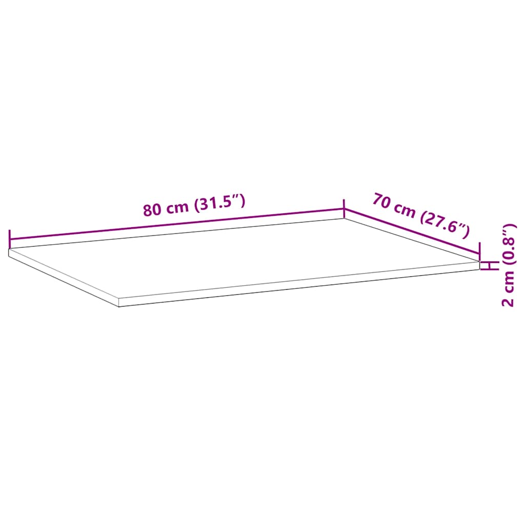 vidaXL Tischplatte Rechteckig 80x70x2 cm Massivholz Akazie