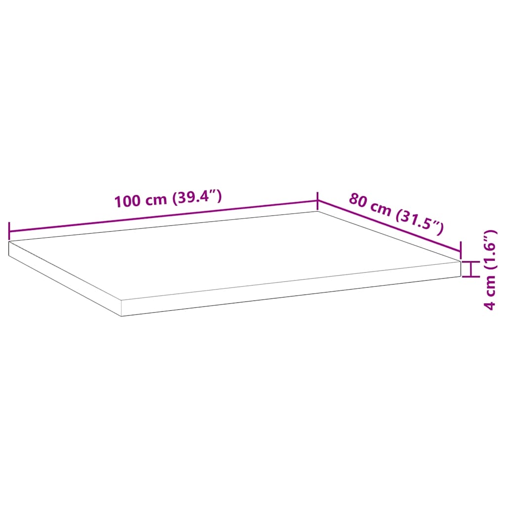 vidaXL Plateau de table rectangulaire 100x80x4 cm Bois d'acacia massif