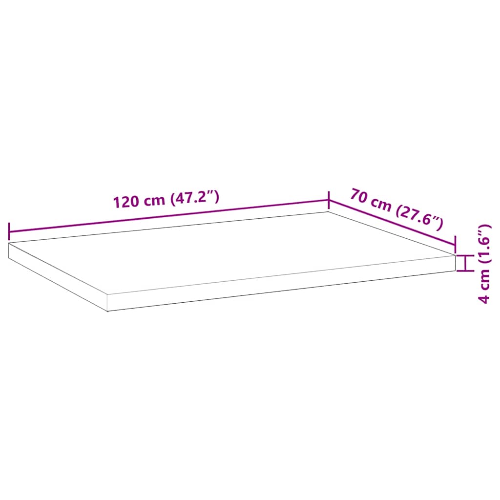 vidaXL Dessus de Table Rectangulaire 120x70x4 cm Bois d'Acacia Massif