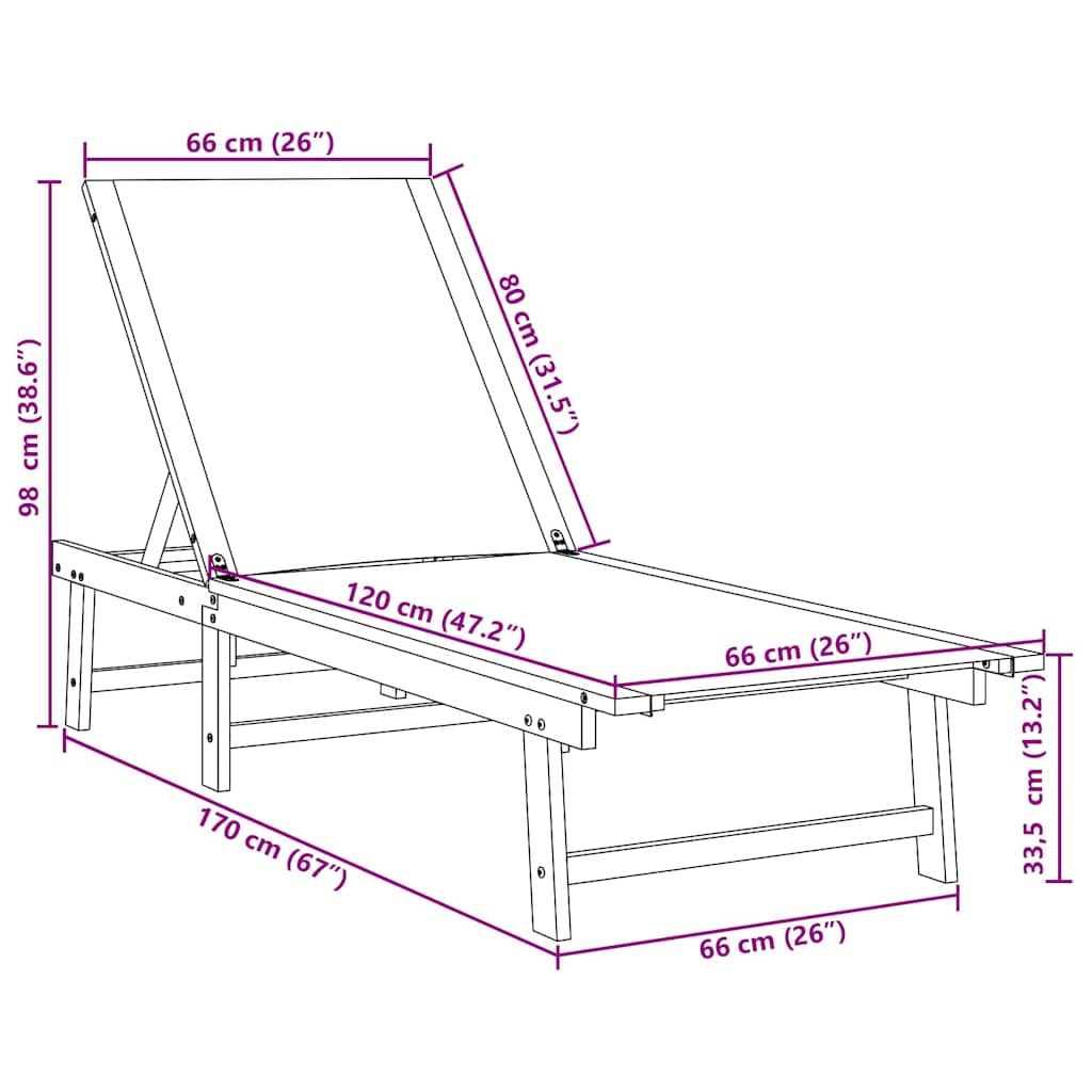 Sonnenliege Blau Massivholz Akazie und Textilene