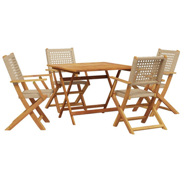 vidaXL 5-tlg. Garten-Essgruppe Beige Poly Rattan und Massivholz
