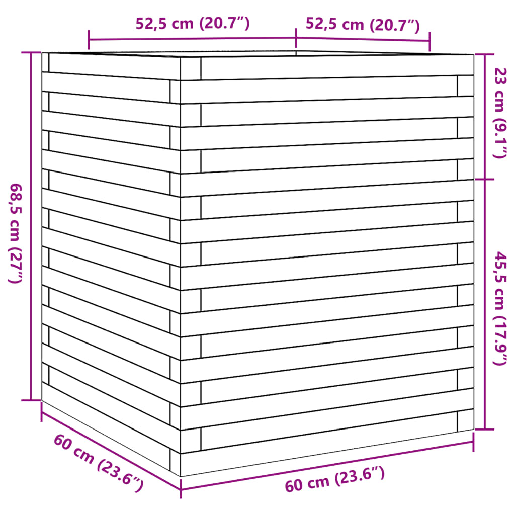 vidaXL Pflanzkübel Weiß 60x60x68,5 cm Massivholz Kiefer