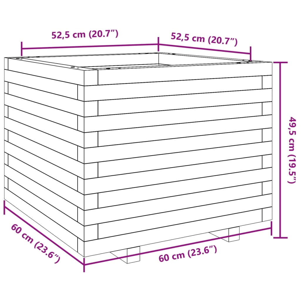 vidaXL Pflanzkübel Weiß 60x60x49,5 cm Massivholz Kiefer