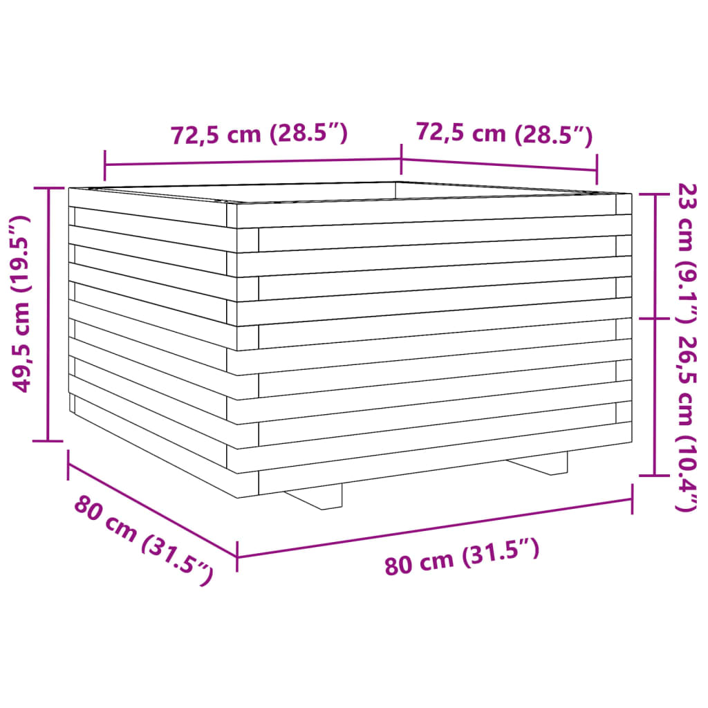 vidaXL Pflanzkübel 80x80x49,5 cm Massivholz Kiefer