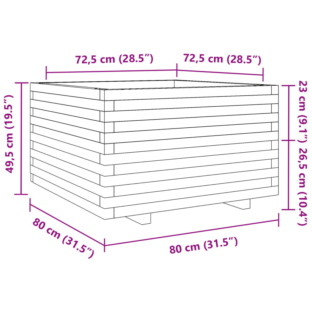 vidaXL Pflanzkübel Weiß 80x80x49,5 cm Massivholz Kiefer