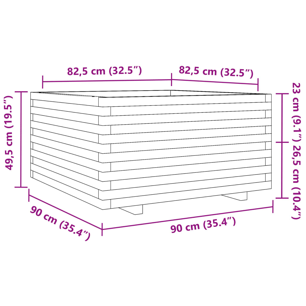 vidaXL Pflanzkübel Wachsbraun 90x90x49,5 cm Massivholz Kiefer