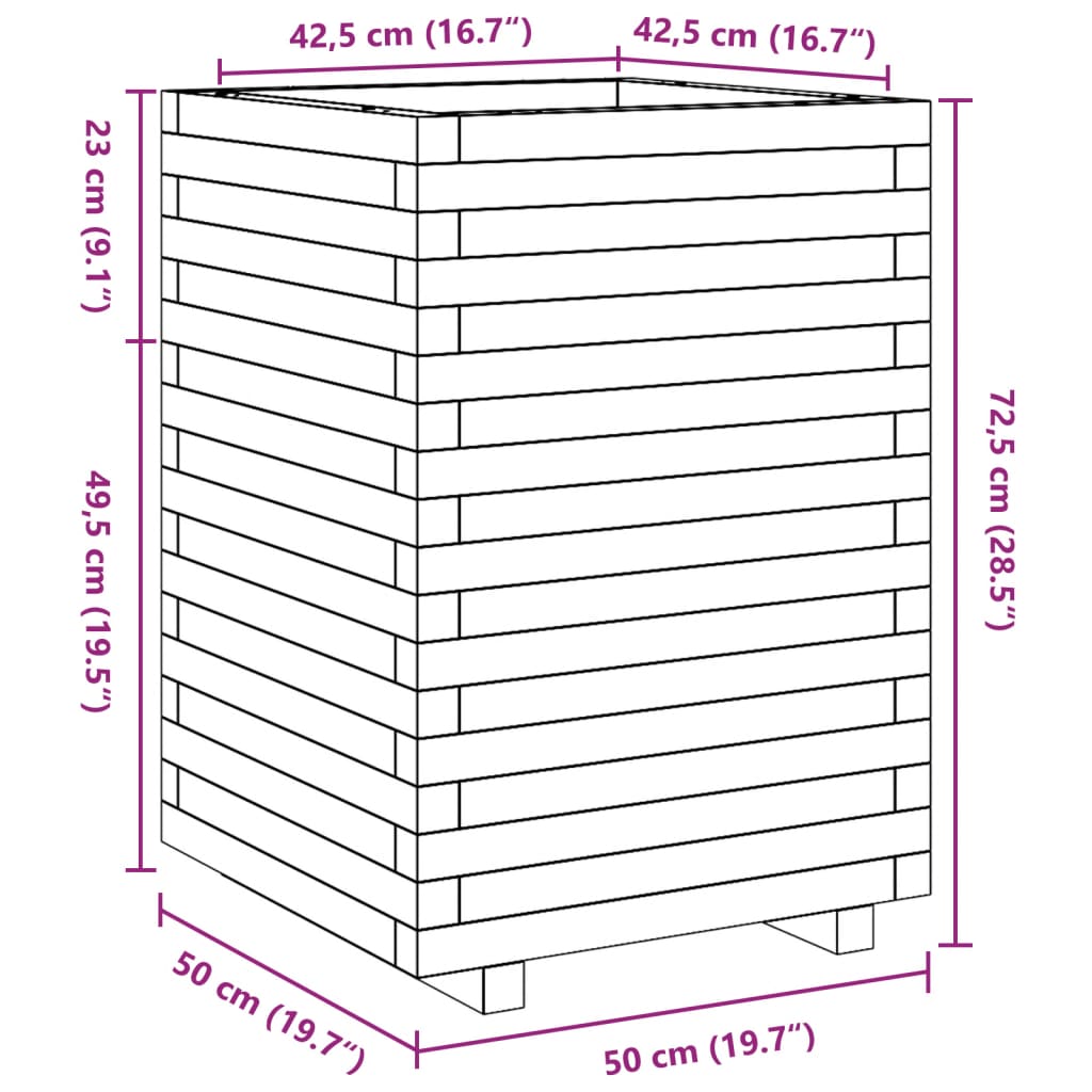 vidaXL Pflanzkübel Weiß 50x50x72,5 cm Massivholz Kiefer