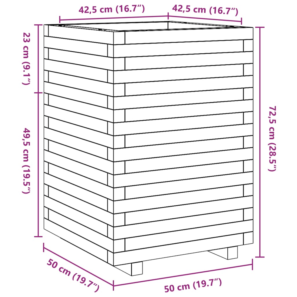 vidaXL Pflanzkübel Wachsbraun 50x50x72,5 cm Massivholz Kiefer