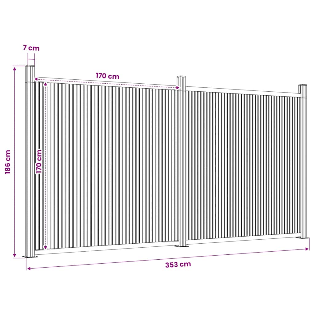 vidaXL Panneau de clôture gris 353x186 cm composite bois-plastique