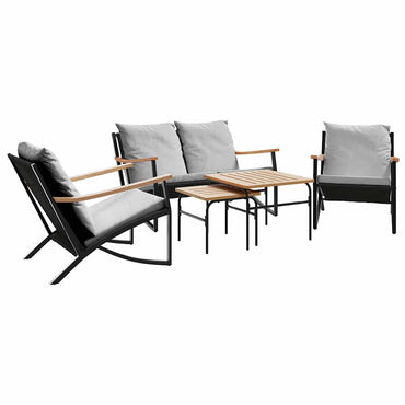 vidaXL 5-tlg. Balkonmöbel-Set mit Kissen Schwarz Stahl