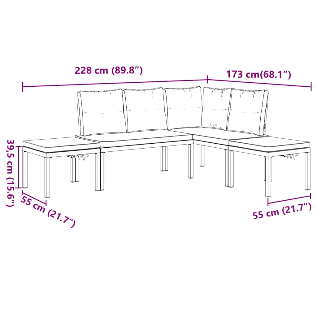 vidaXL 4-tlg. Garten-Sofagarnitur mit Kissen Schwarz Stahl