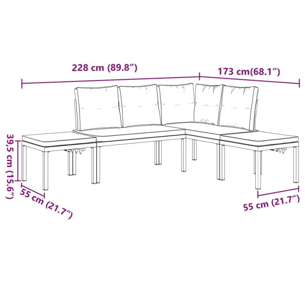 vidaXL 4-tlg. Garten-Sofagarnitur mit Kissen Schwarz Stahl