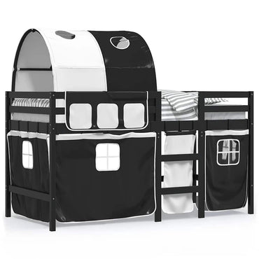 vidaXL Kinderhochbett mit Tunnel Weiß & Schwarz 80x200 cm Kiefernholz