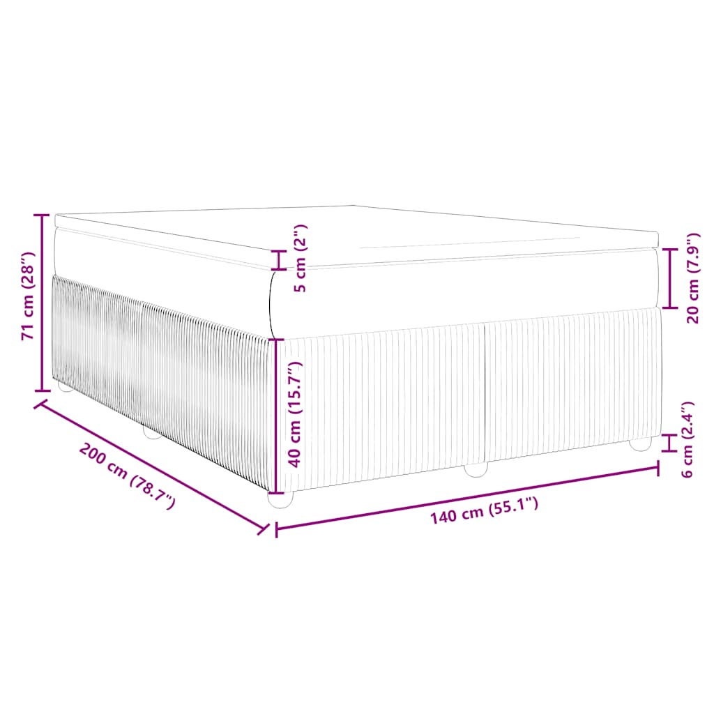 vidaXL Lit tapissier avec matelas Marron foncé 140x200 cm Tissu