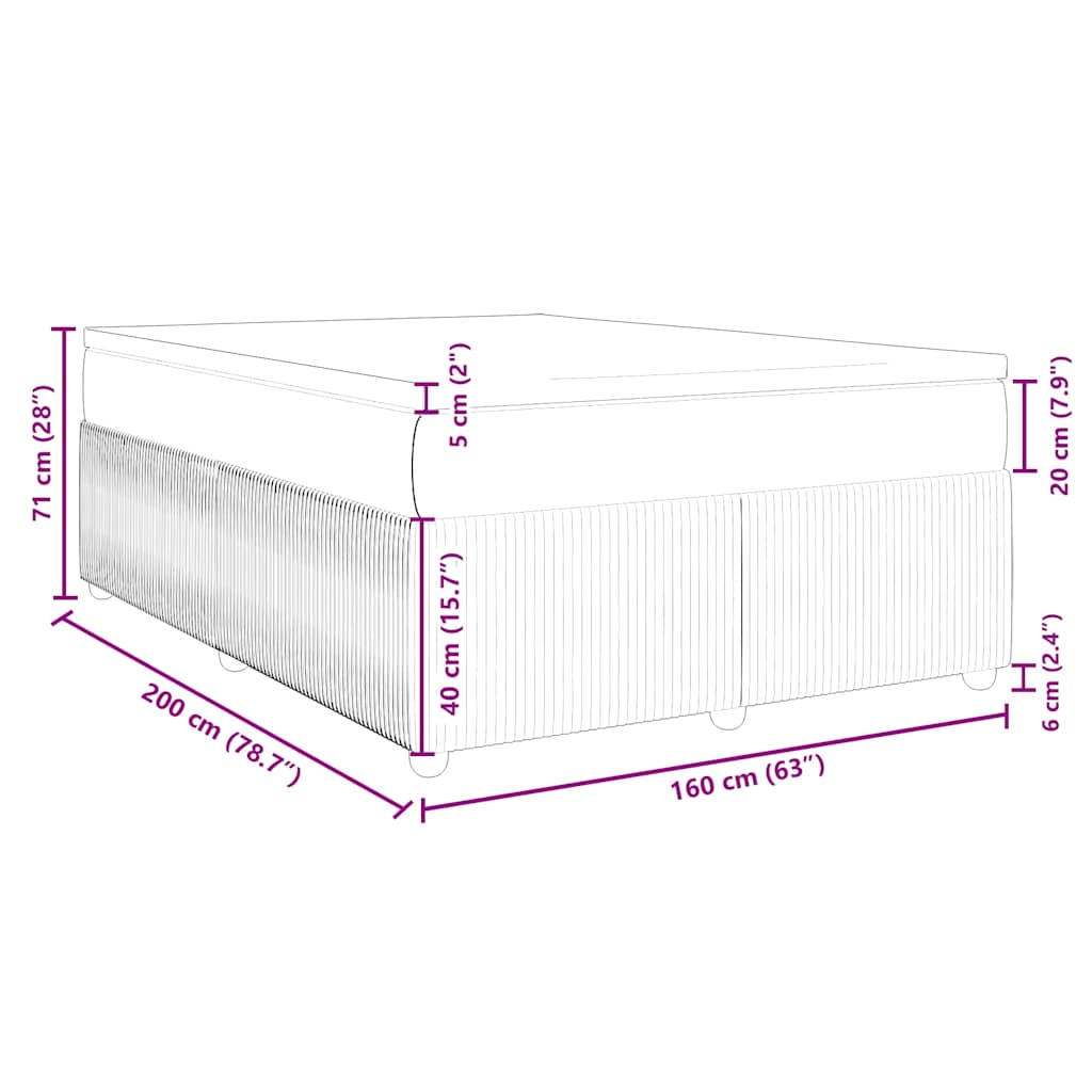 vidaXL Boxspringbett mit Matratze Hellgrau 160x200 cm Stoff