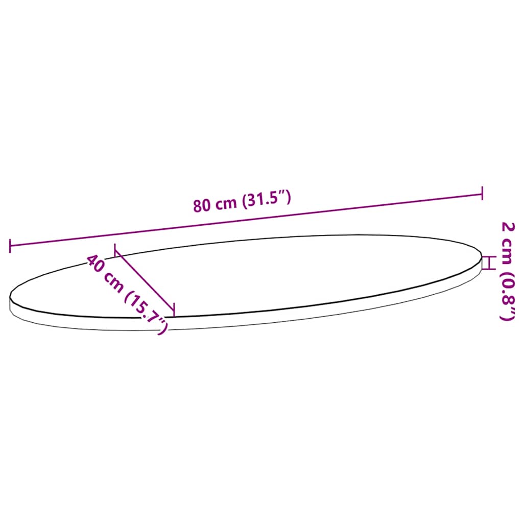vidaXL Tischplatte 80x40x2 cm Massivholz Eiche Oval