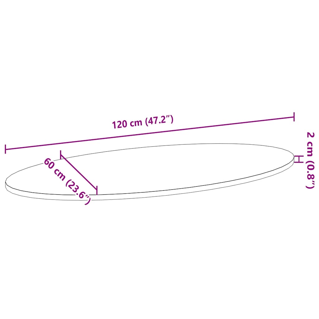 vidaXL Tischplatte 120x60x2 cm Massivholz Eiche Oval