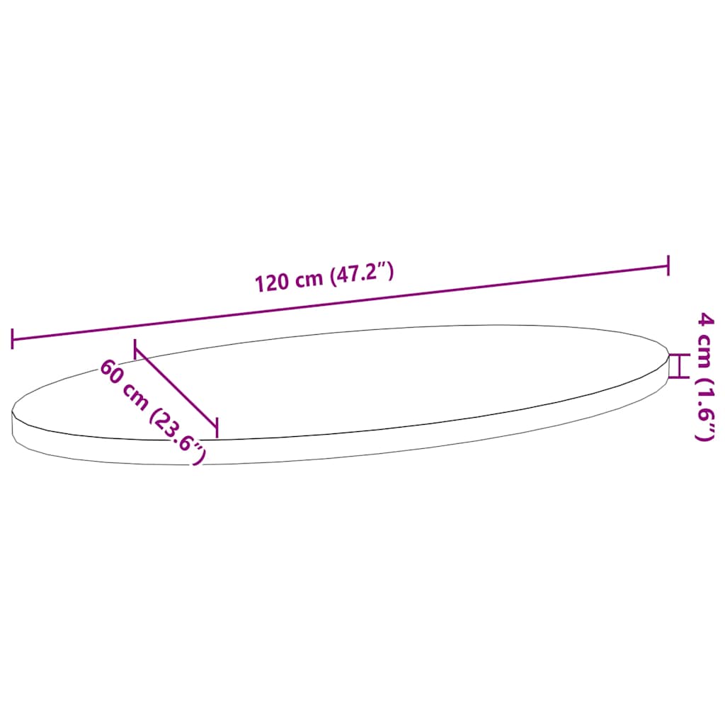 vidaXL Tischplatte 120x60x4 cm Massivholz Eiche Oval