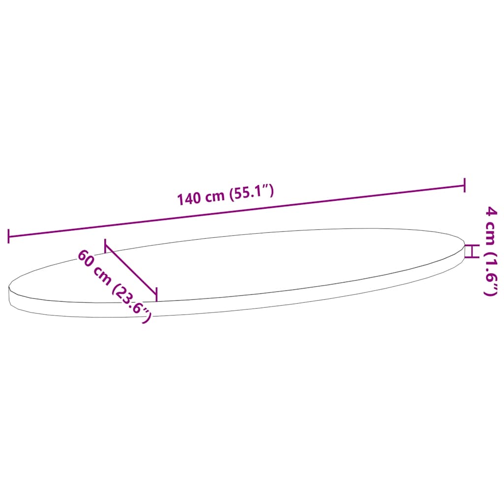 vidaXL Tischplatte 140x60x4 cm Massivholz Eiche Oval